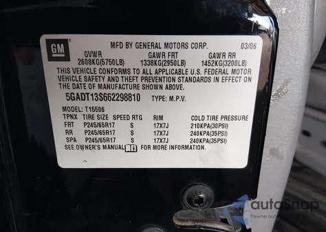 2006 Buick Rainier Cxl z USA, uszkodzony, nr VIN 5GADT13S662298810